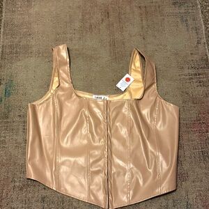 Love J Women's Beige Faux Leather Crop Top
